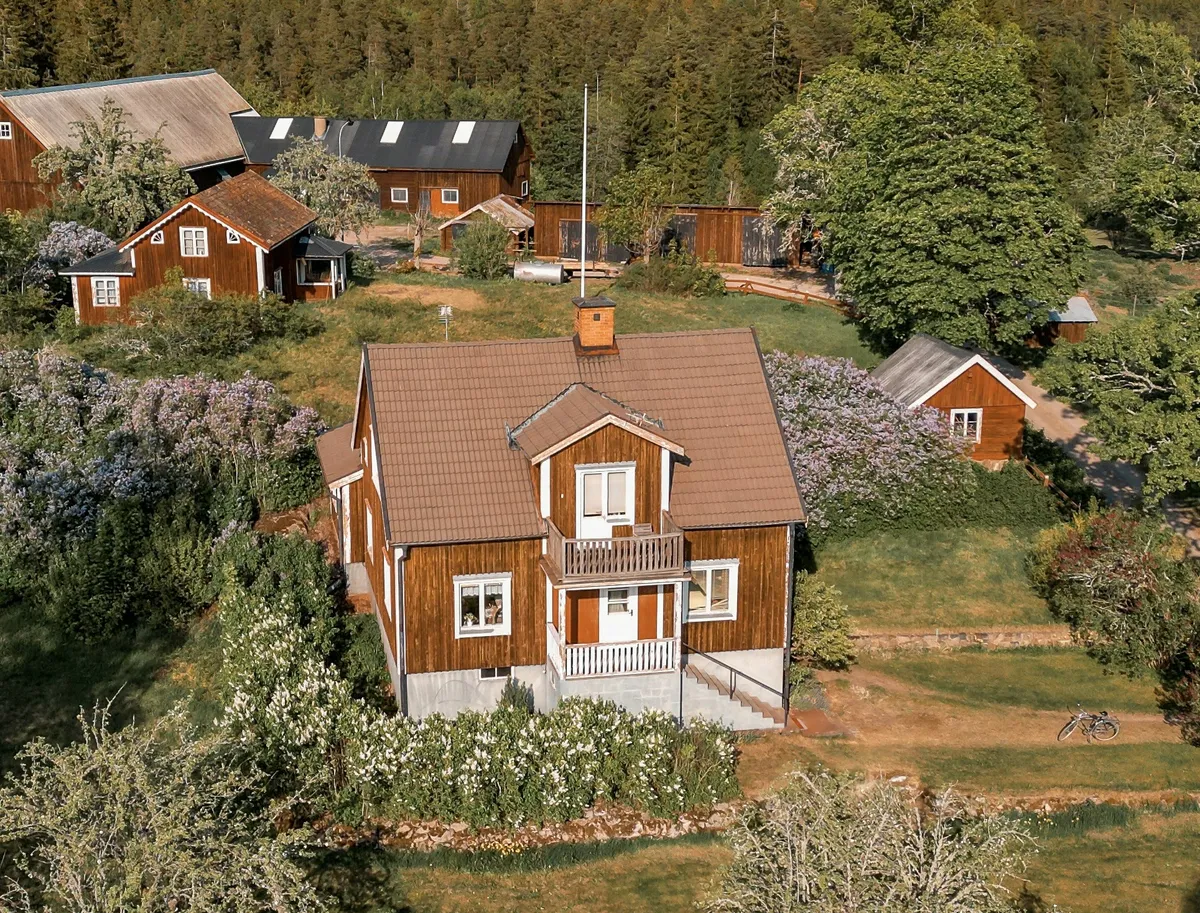Nytvättad gul träfasad på villa